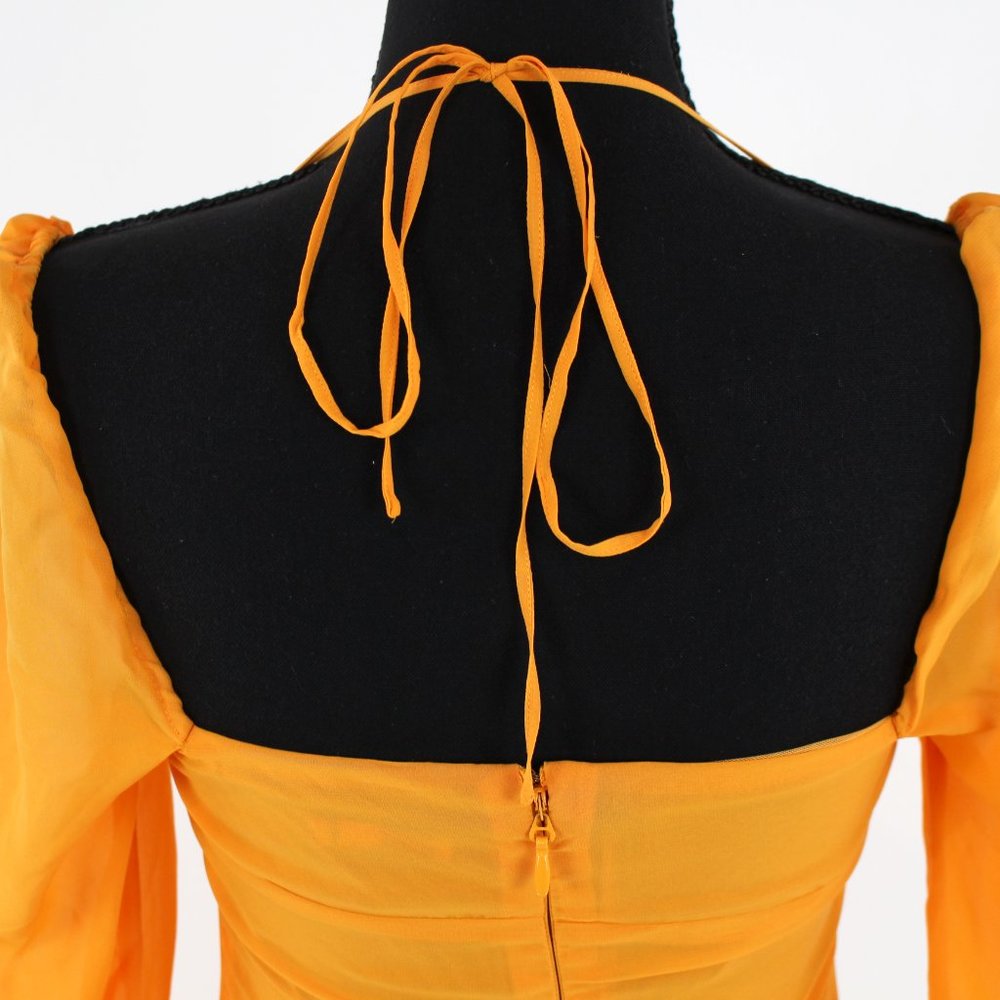 House Of CB Tangerine Baby Halter Cut-Out Long Sleeve Mini Dress S Orange Small - Picture 7 of 9